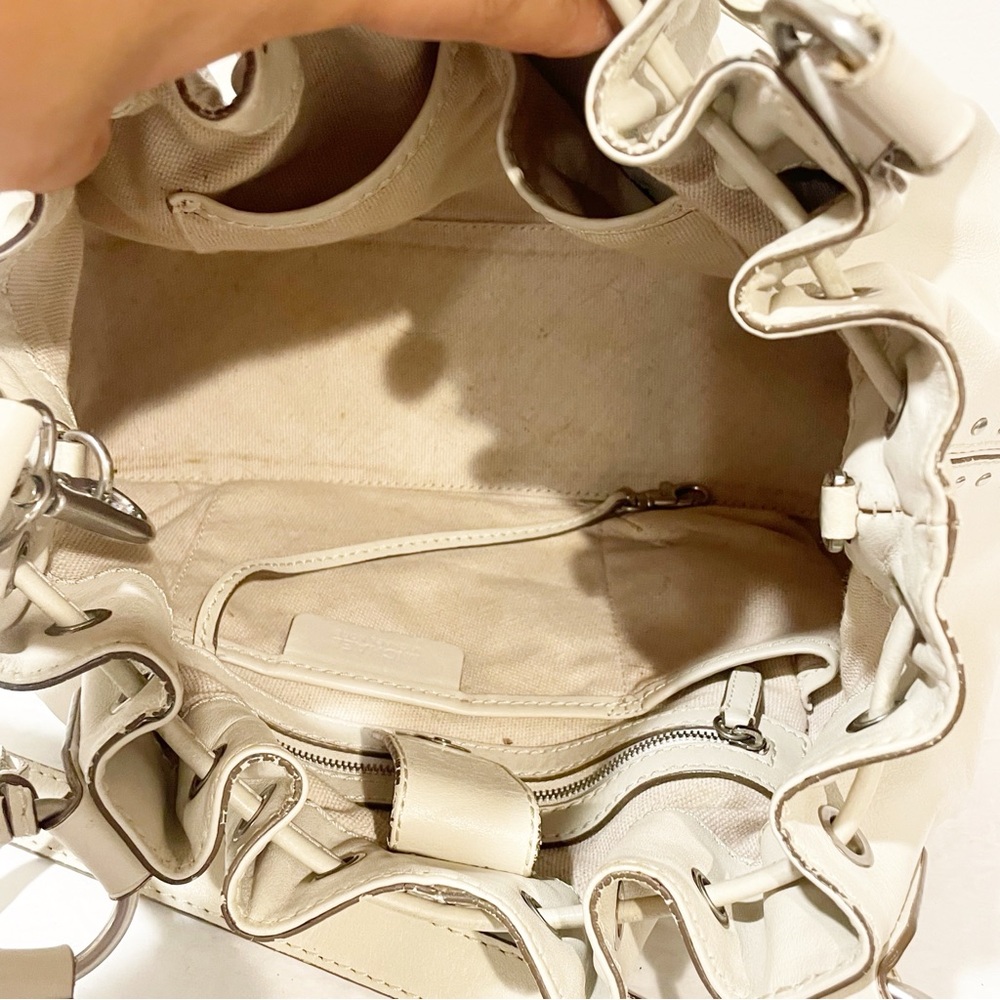 Michael Kors Vanilla Lg Drawstring Leather Satchel Top Snap Inside & Zip Pockets - Picture 5 of 7